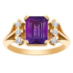 1.50 Ct. Vintage Amethyst 0.12 Ct. Diamonds Ring